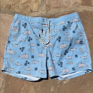Party Pants "Moby Says Don't be a Dick" Blue Whale Print Swim Shorts